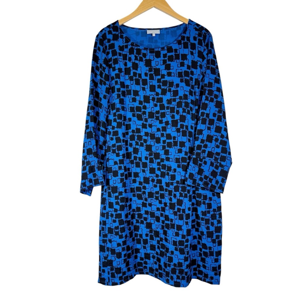 Habitat Womens XL Crew Neck Pull On Shift Dress Blue Lagenlook 34384 Art To Wear